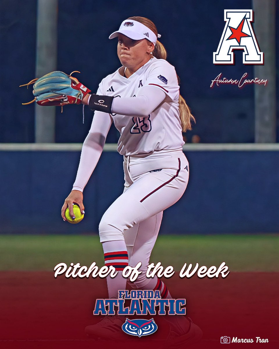 FAU_Owls_Nest's tweet photo. 🗣️CONGRATS to @FAUSoftball P @AutumnPCourtney and INF @LHoltje on being named #TheAmerican Pitcher of the Week and Player of the Week respectively! Courtney 10 IP, 1.40 ERA, 1.0 WHIP, 16K 🔥 Holtje .556 AVG, OPS 1.910, 3 2B, HR, 6RBI 💪 Owls UP Ladies! 👌 https://t.co/4xhj1YqZ7j