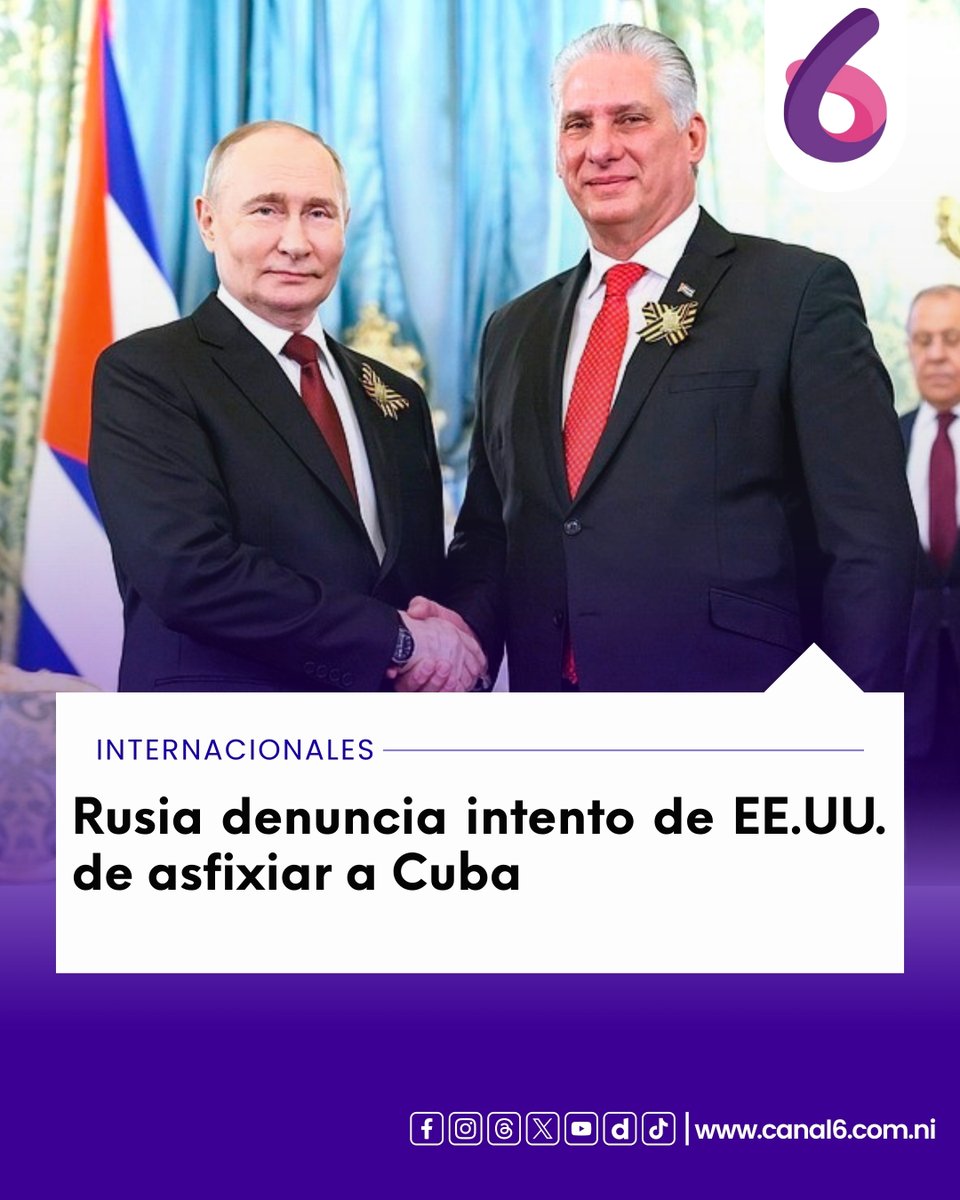 🔴#Internacionles|| Moscú 🇷🇺 promete mantener el suministro de petróleo a la isla caribeña. 🇨🇺 

👉Más información en: 🌐canal6.com.ni/rusia-denuncia…
