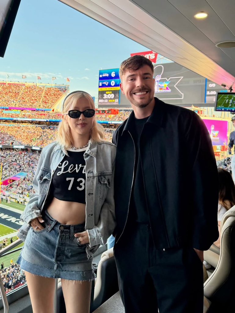 Pinkbasee's tweet image. ROSÉ and MrBeast at the #SuperBowl .