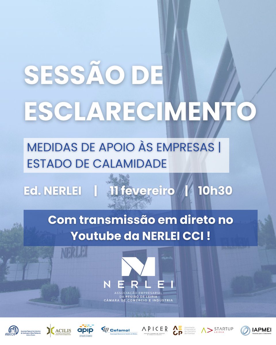 Dado que a capacidade do nosso auditório está esgotada, informamos que a Sessão de Esclarecimento - Medidas de Apoio às Empresas | Estado de Calamidade, agendada para dia 11 de fevereiro, será TAMBÉM transmitida em direto no nosso canal de Youtube: lnkd.in/em6MHeY7