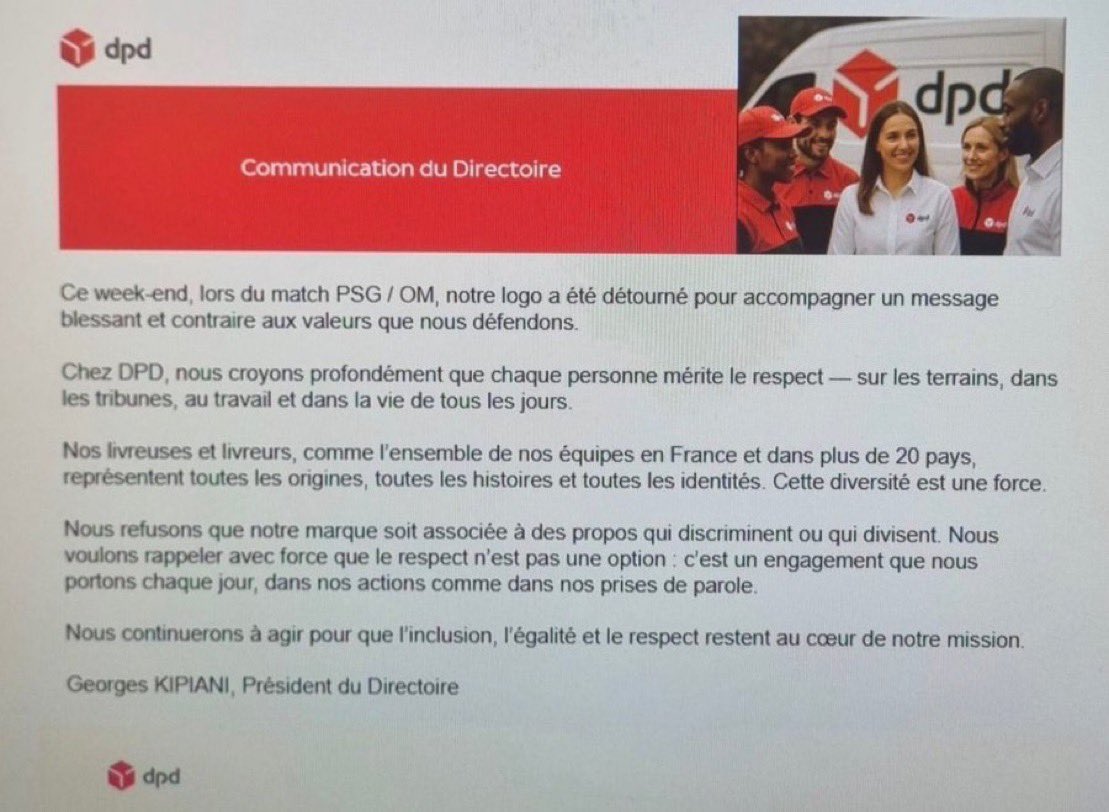 PTDRRRR L’ENTREPRISE DPD A FAIT UN COMMUNIQUÉ À CAUSE DU TIFO DU PSG 😂