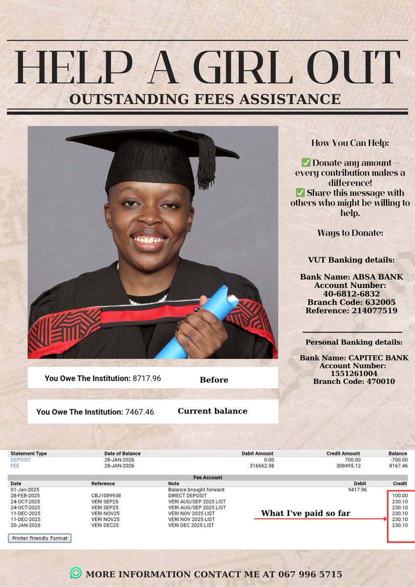 GeeSoul_95's tweet photo. @biphakathi I've  been slowly trying to pay this off, please assist if you can. Balance is close to 8k now because bof interest. 
#help https://t.co/tnsOe30uF8