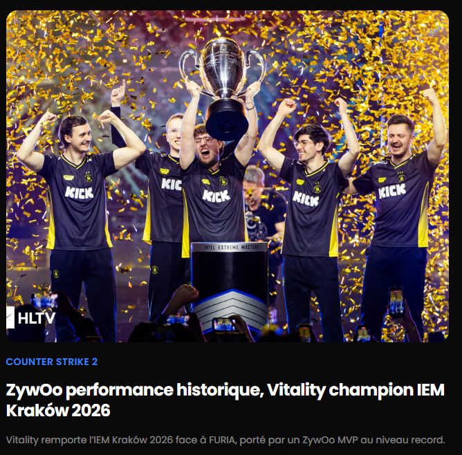 malekCSGO's tweet photo. Nouveau record pour Zywoo, nouveau titre de champion pour Vitality

résumé complet de l'IEM KRAKOW https://t.co/A3AFOtkDze https://t.co/tQ9a5ZomT0