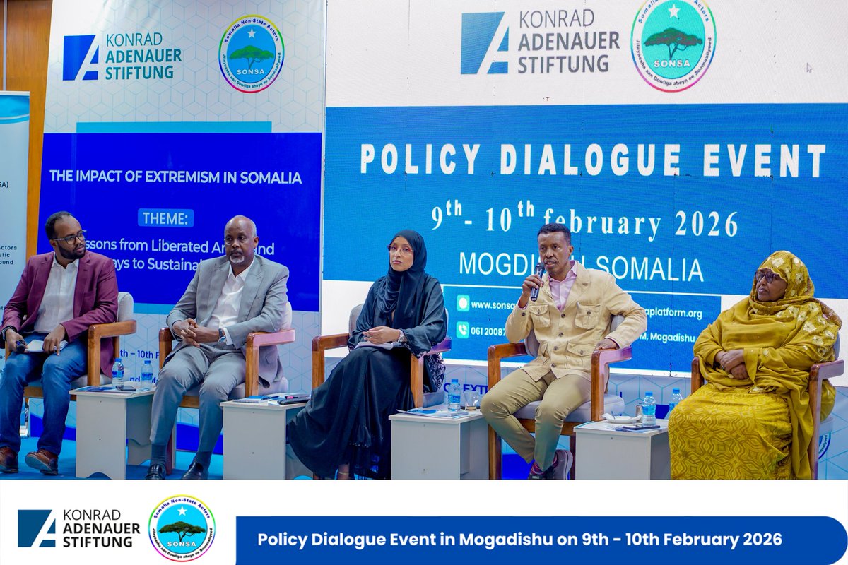 SONSA_NSA's tweet photo. During the panel discussion at the Policy Dialogue Event, held under the theme “Lessons from Liberated Areas and Pathways to Sustainable Stability,” Samira Gaid @SeraGaid stated that: 

“At the end of the day, security and stabilization rely on resources. We need consistent and adequate funding—for security operations and everything supporting them. Funding remains our most significant hurdle.”

#SomaliCivilSociety #PolicyDialogue #Stabilization @KAS_africa #CSOs @KAS_SIPODI_EA