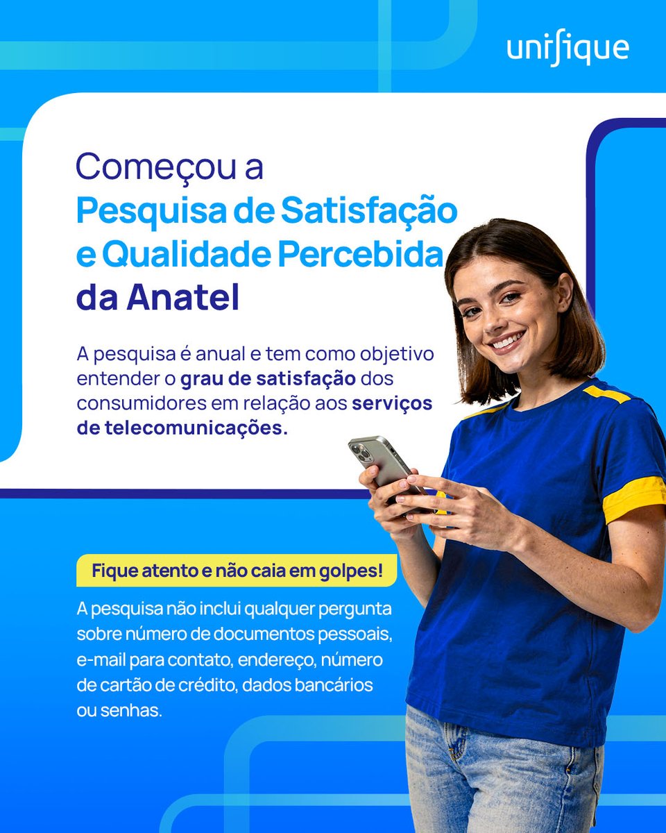 Entre julho a fevereiro, a Anatel vai realizar uma pesquisa muito importante sobre a qualidade dos serviços de telecomunicações. Se você for um dos nossos clientes selecionados, poderá ser contatado por telefone.

Contamos com sua participação!✅