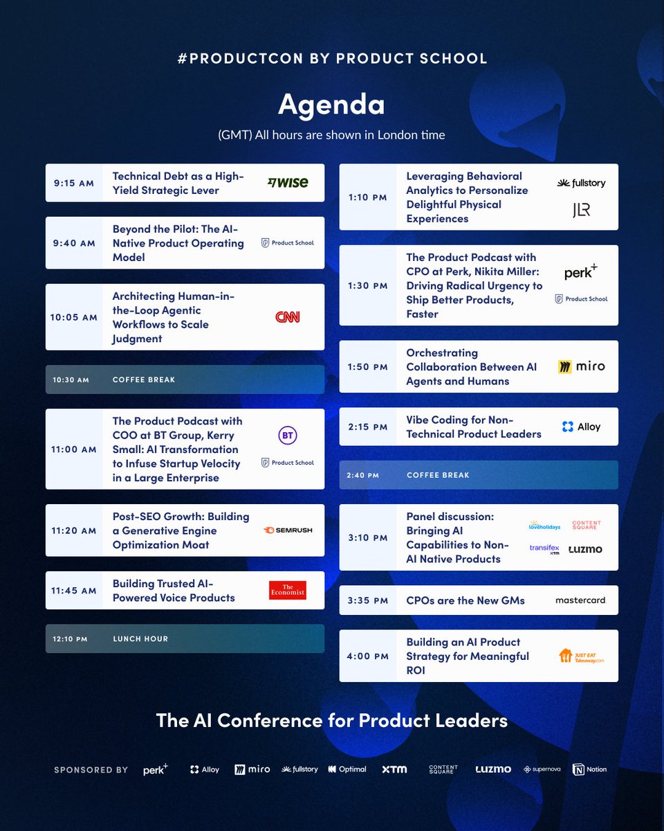 villaumbrosia's tweet image. 🚨At #ProductCon London, we’re bringing together the teams behind some of the world’s most influential products to show you what’s really working in AI-powered #productmanagement.

🎤 @nilanp CPO at @Wise 
🎤Jessica Hall, CPO at @JustEatTakeaway 
🎤Liz Goulding, CPO at