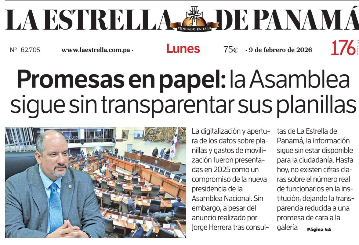 No te pierdas hoy en <a href="/EstrellaOnline/">La Estrella de Panamá</a> 
Asamblea Nacional: la promesa de transparencia que juega a los números
Por esta servidorae
laestrella.com.pa/panama/naciona…