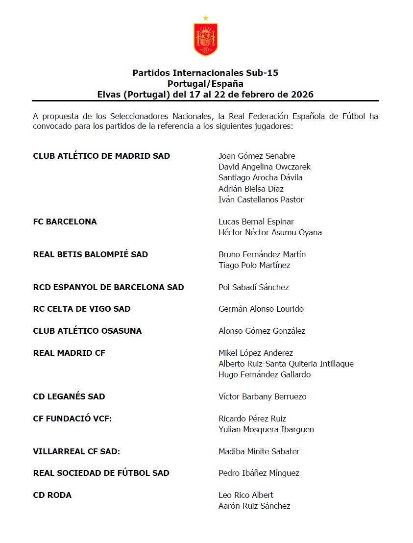 jjsv81's tweet photo. 📋 Convocatoria de 🇪🇸 Sub-15 en formato original. https://t.co/Z4j98DucVZ