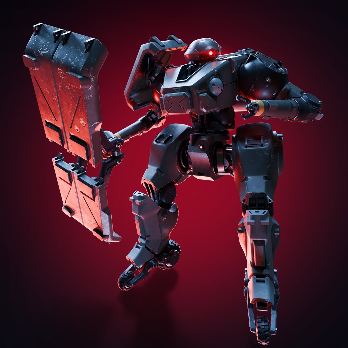 Remembered this old variant of shield bot I don't think I ever shared here. One of my goals for this project was to not lean on too many crazy colours or lighting but I still made one for funsies.