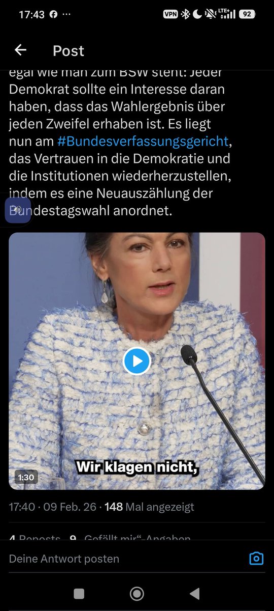 Wann sind die nächsten Bundestagswahlen, wo die Demokratiefeindliche BSW sich wieder zu einer demokratischen Wahl stellen kann. 3 Jahre. Vielleicht schaffen sie es ja dann sehr viel eindeutiger unter den 5% zu bleiben. Sieht ja eigentlich gut dafür aus.