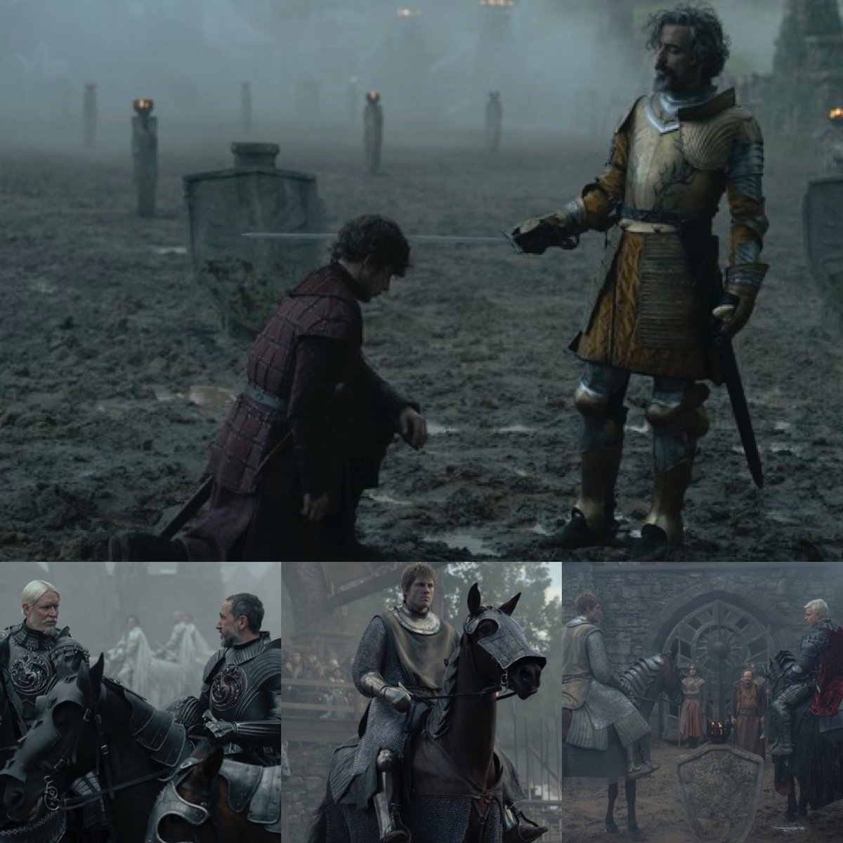 PausePopCorn's tweet photo. Épisode 4 de #AKnightOfTheSevenKingdoms : pression énorme sur Dunk, en taule après avoir cogné Aerion, il réalise qu’il peut compter sur des vrais alliés. Relation grand frère/petit frère avec Egg (Aegon) touchante 🥹, Baelor Breakspear ultra juste et honorable envers tout le monde. Dunk trouve enfin un coéquipier fiable ! Ambiance pesante & sérieuse avant le Trial of Seven, trahison choc (Fossoway ?), discours déchirant de Dunk “Are there no true knights among you ?!”… puis Baelor qui rejoint son camp contre sa propre famille, musique GOT qui claque ! Pur folie, buildup épique pour le combat. 10/10 🔥🛡️ #DunkAndEgg