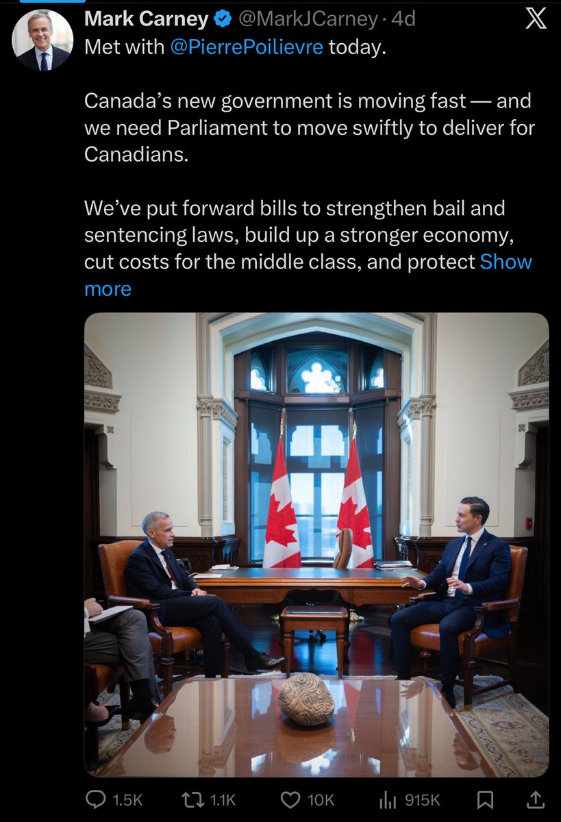 samuelcoates's tweet photo. A PM having a bilateral with a LOTO. Trying to think if that’s happened in UK in recent years? (Not just on margins of a formal event, or a sensitive briefing) https://t.co/mdpGu9WdOz