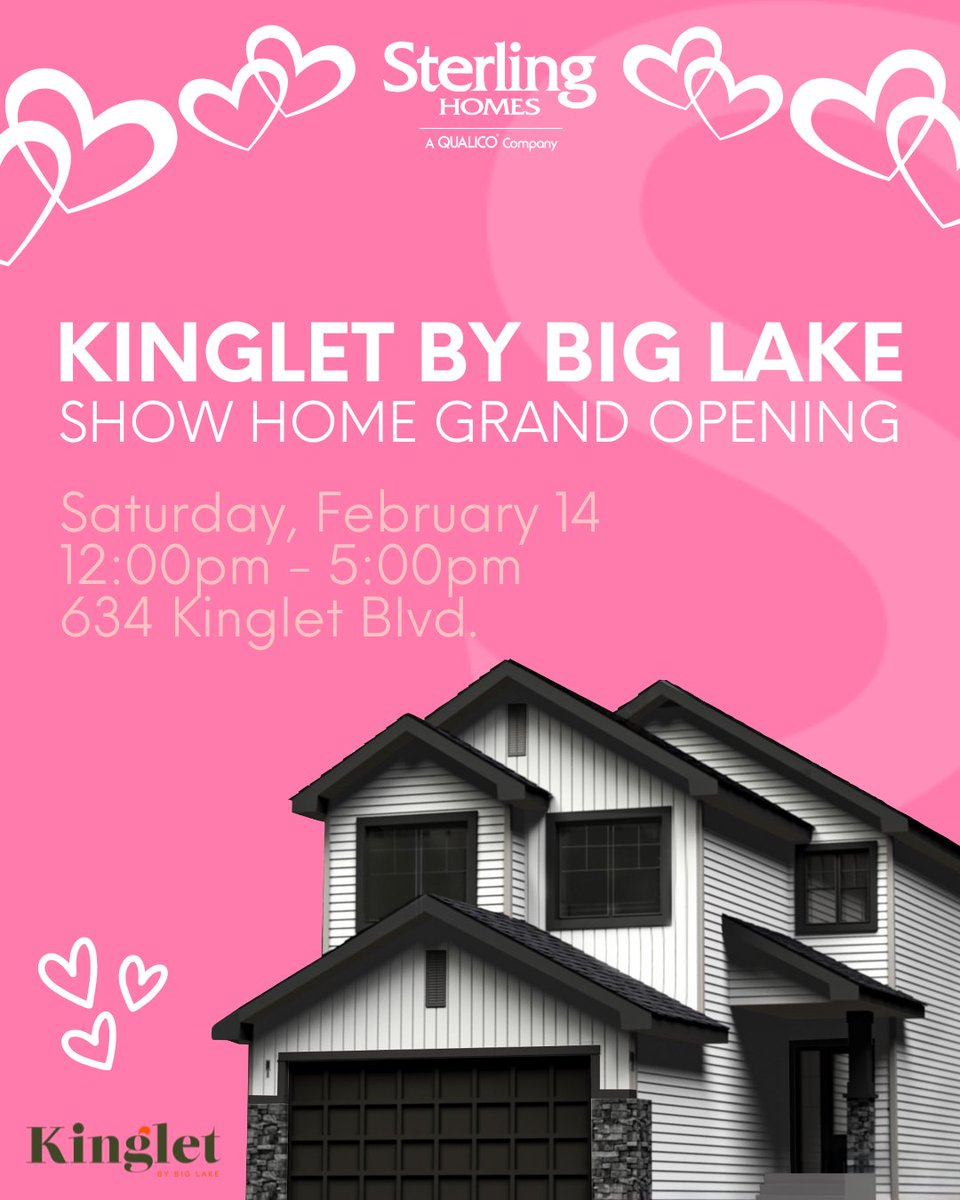 Sterling Homes is excited to welcome you to the Grand Opening of our Kinglet at Big Lake Show Home this Saturday, February 14th | 12:00 PM–5:00 PM.

Stop by to tour the Kinglet, enjoy tasty Valentine’s Day treats, and enter to win prizes!

See you there!