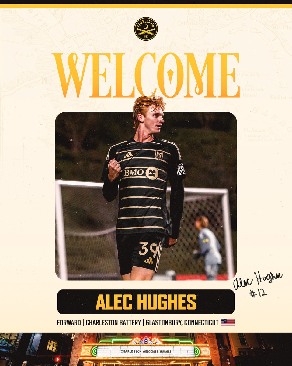 Chas_Battery's tweet photo. A 𝐬𝐭𝐫𝐢𝐤𝐢𝐧𝐠 signing ✍️

Welcome to the Charleston Battery, Alec Hughes!

The former @USLLeagueTwo Player of the Year and @UMassMSoccer All-American forward joins #CB93 ⚫️🟡 https://t.co/BHjxa1ae5R