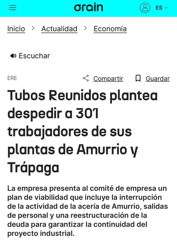 Aiaraldea lleva años desangrándose y el Gobierno vasco sigue sin proponer proyectos para revertir la situación.

El declive industrial está golpeando de lleno a miles de familias y hay que poner medidas para evitar que los fondos extranjeros decidan el futuro de nuestra industria