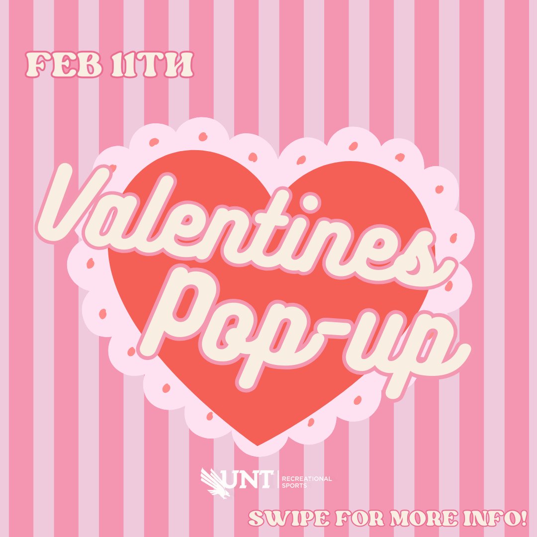 UNTRecSports's tweet image. Come join us on Wednesday, Feb 11th, for our Valentine's Day Pop-Up! 💖✨ Get creative with our card-making station and make something special for your loved ones. We can't wait to see you there! 🥰

 #ValentinesDay #PopupEvent #CardMaking #LoveIsInTheAir #UNT #UNTRecSports