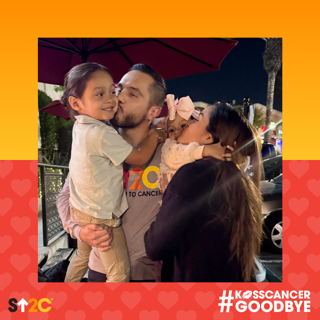 SU2C's tweet photo. #StandUpToCancer Survivor Ambassadors Kelly, Jason, Marshella and Brendan are K💋ssing Cancer Goodbye, and we would love for you to join us! 

❤️  Snap a kissing selfie or a shared kiss with a loved one or pet. 
❤️  Post on social media using #KissCancerGoodbye and tag @SU2C. 
❤️  Consider making a donation in honor of a loved one at https://t.co/FsYEYPUCaQ. A future without cancer is in sight, and you can help make it a reality.