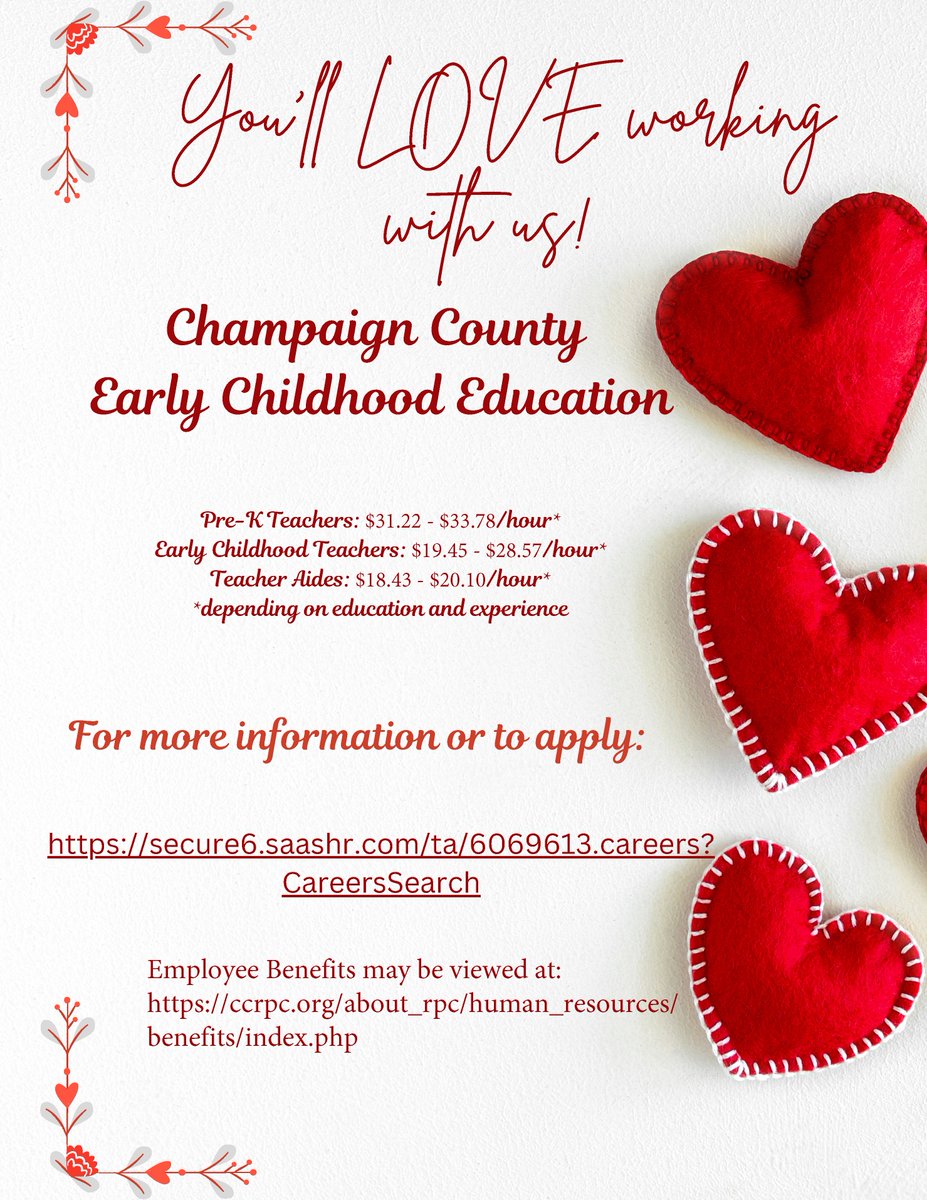 We are now hiring for positions at our Champaign County Early Childhood Education locations. Learn more and apply at tinyurl.com/yc38ab2a.