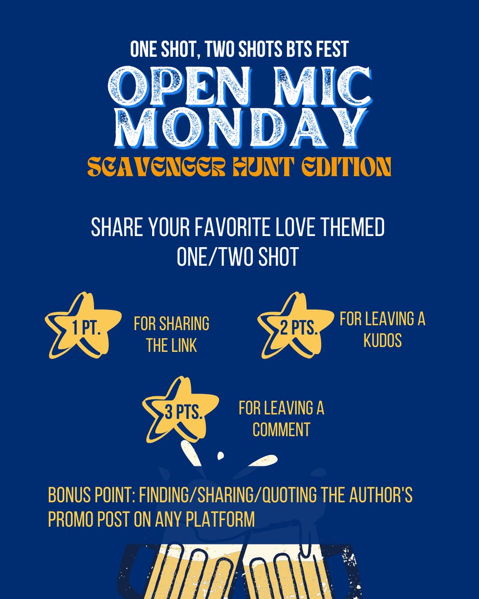 🍺Open Mic Monday🍺

Scavenger Hunters, who wants to earn more scorecard points?

This week, show some love to a love themed one or two shots⭐

Qrt to share your open mic piece!
