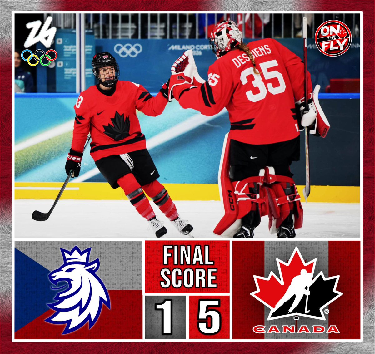 Team Canada defeats Team Czechia 5-1 at the #MilanoCortina2026 Olympics!

#iihf #PWHL #HockeyCanada #CeskyHokej