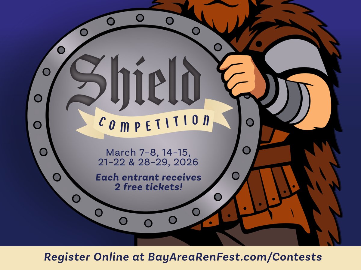 Raise Your Shield! Join the Shield Competition (Mar. 7–29) and create weather-ready shields for a chance to win 2 free 2026 Festival tickets! Guests will vote online.  

More info: bayarearenfest.com/contests  

#BayAreaRenaissance #OnlyAtBARenaissance #ExploreBayArea #LoveFL #Huzzah