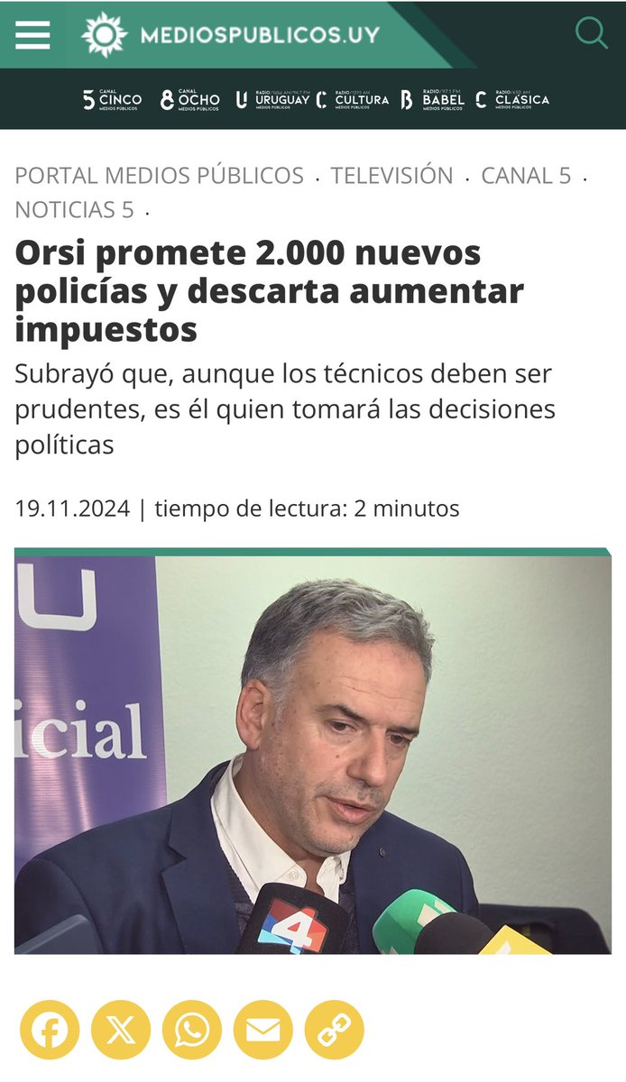 🚨 2.000 nuevos policías? 🚨 

Literalidad Sr. Ministro? 
No les queda otra que asumir la promesa incumplida.

Lo invito a repasar las declaraciones de Orsi a los Medios Públicos el 19/11/2024:

Sobre la implementación de los 2.000 nuevos policías, Orsi precisó que la formación
