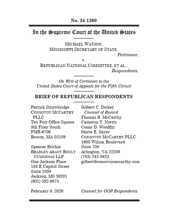 scotus_wire's tweet image. 🚨 The RNC asks the Supreme Court to hold that federal law bars counting mail ballots received after Election Day, targeting a Mississippi rule. A favorable decision could upend mail-voting laws nationwide.

The case is set for argument on March 23rd.