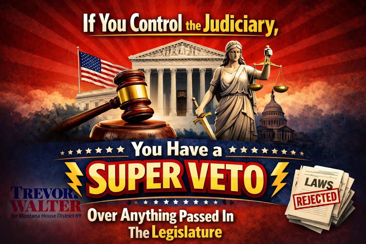 TrevorWalter406's tweet photo. We’re losing ground in Montana—not because of the Legislature, but because of partisan judges pretending to be non-partisan.
When the judiciary becomes political, it becomes a super veto over the will of the people.
- Trevor Walter
#JudicialAccountability #mtleg #mtgop #mtpol
@mt4ltdgov
@montanasentinel
@MTFreedomCaucus
@followers @topfans
@MTGOP
@AFPhq
@YALiberty
@aaronflint
@lemmiwinkster