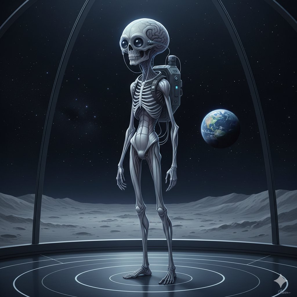 Eğer bir anne baba ay'da çocuk doğursa, bu çocuğun da çocukları olsa, onların torunları olsa, aya göre evrimleşseler, yapay zekaya göre ayda evrimleşen insan bu şekilde olurdu.