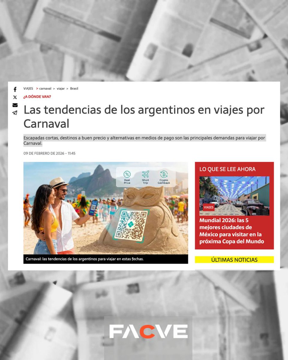 El Carnaval impulsa los viajes: según FACVE, las búsquedas y la intención de viaje crecieron un 30% frente a 2025. Brasil lidera las preferencias. 🎉

#facve #agenciasdeturismo #carnaval2026