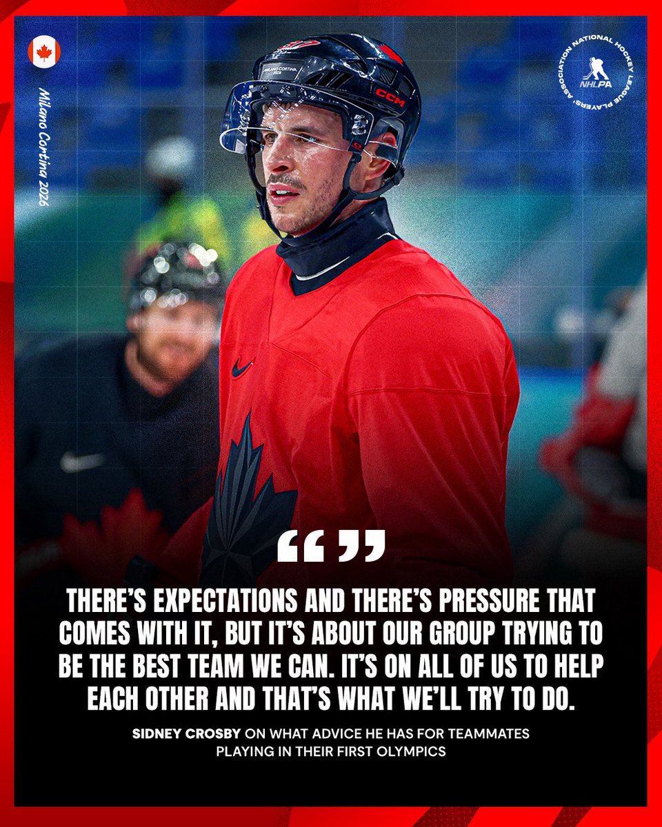 NHLPA's tweet photo. 🫡 They don't call him Captain Canada for nothing – Sidney Crosby is ready to lead his team at #MilanoCortina2026. https://t.co/PF38rG1E3s