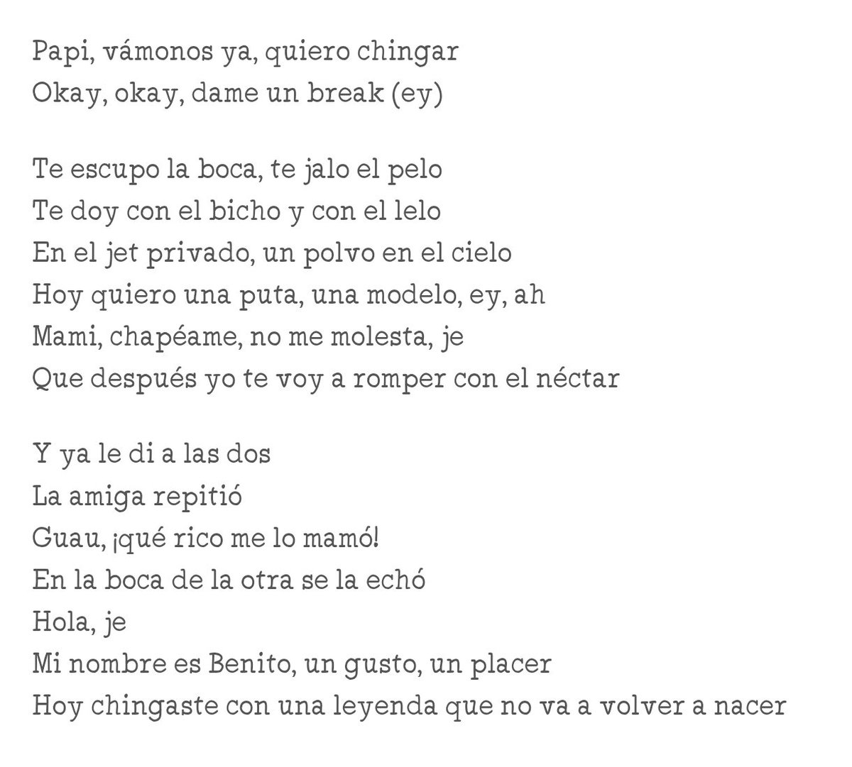 Noticiasyreflex's tweet photo. @rondfeldt Acá un fragmento de la POESÍA que escribe BAD BUNNY.  Es impresionante como figuras mediáticas se prestan y avalan tal aberración. El no canta, hace un ruido que silencia a una juventud víctima de la normalizacion de lo Malo, que tiene por fin degradar los valores de la sociedad. https://t.co/auVcHyoZTt