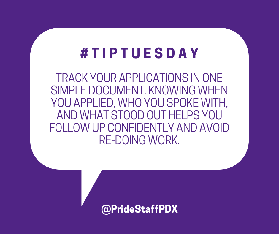 PrideStaffPDX's tweet photo. Keep a simple application tracker. Noting dates, contacts, and key details helps you follow up with confidence and avoid duplicate work.

#TipTuesday https://t.co/6e5QxoZ09i