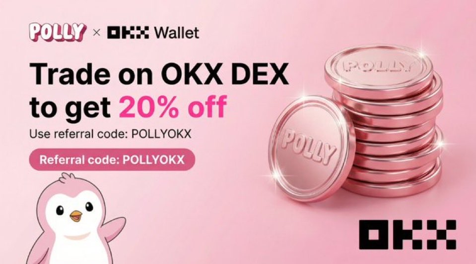 We're partnered with OKX Wallet (<a href="/wallet/">OKX Wallet</a>)!! – the perfect spot to trade $POLLY! 🩷

Trade $POLLY on their DEX and get 20% OFF trading fees! Just use referral code: POLLYOKX

Community goals we're chasing:
 - $500K trading volume on OKX→ Futures listing
 - $1M volume → Spot