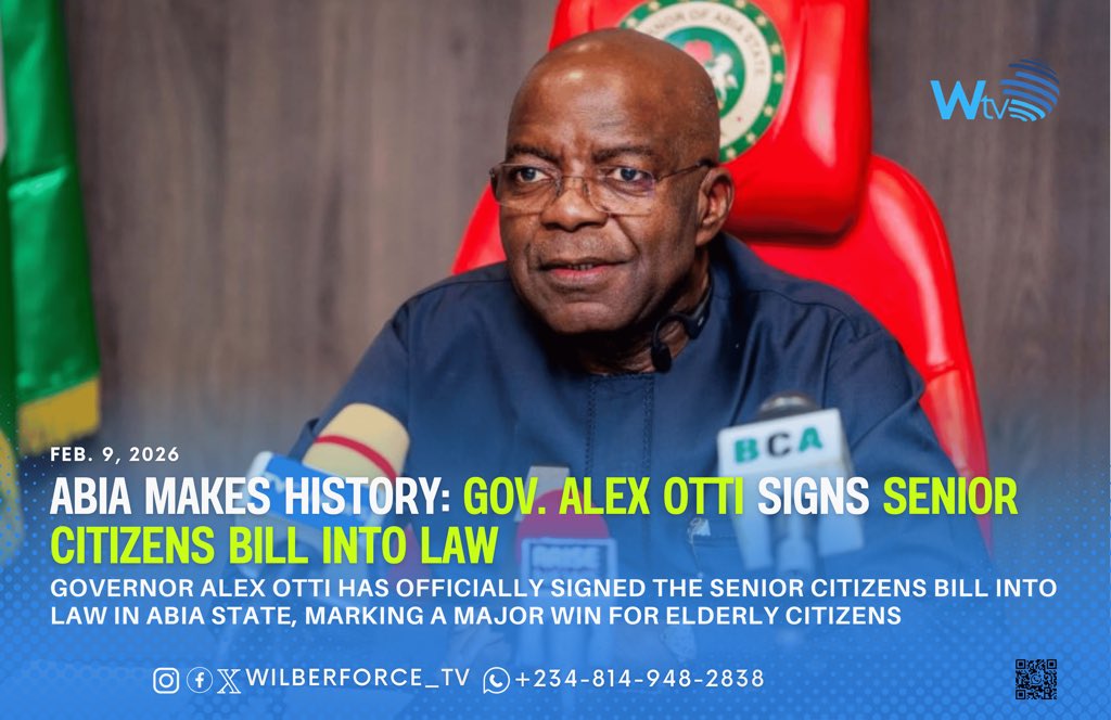 wilberforce_Tv's tweet photo. Abia indigenes aged 60 years and above are entitled to the following for life:
1. Free monthly stipend
2. Free medical care and hospital bills
3. Additional welfare benefits
A landmark step toward dignity, care, &amp; social security for senior citizens in Abia State.
#wilberforcetv https://t.co/aFnyNDeA1y