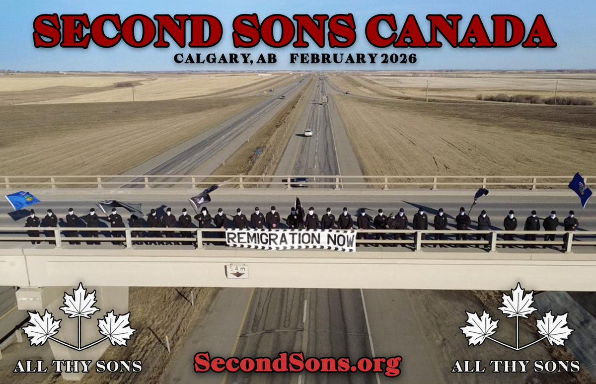 The Remigration Now banner continues making its way across the country.

Second Sons members in Alberta gathered South of Calgary to echo the refrain building across the country.

More on this to come.

🍁OUR PEOPLE 🍁 OUR HOME 🍁 OUR FUTURE