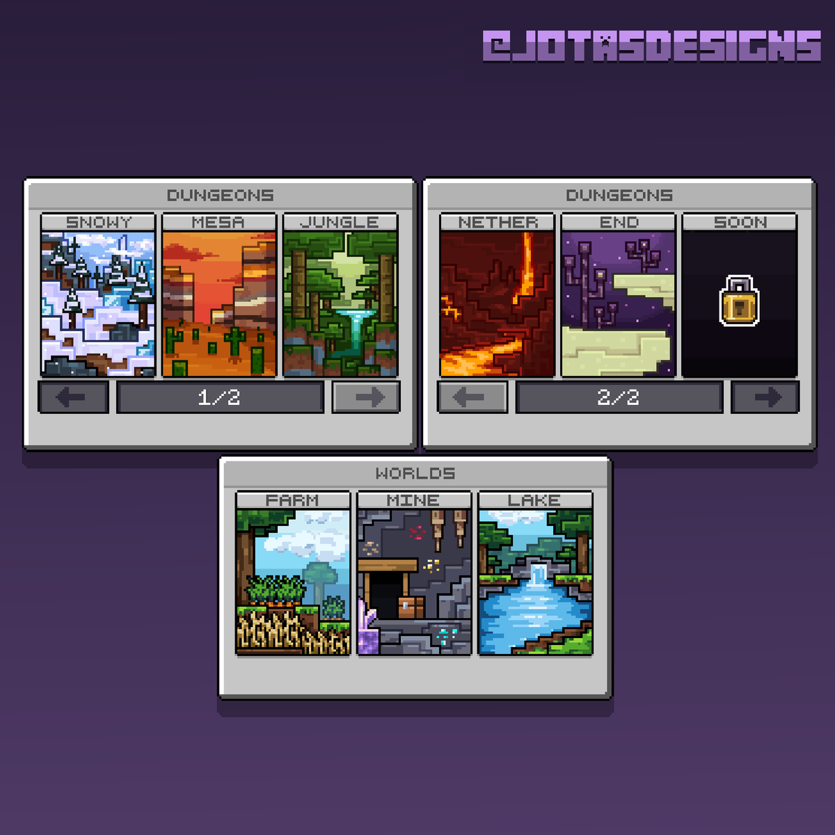 JotasDesigns's tweet photo. Some interfaces with biome themes!

#pixelart #GUI #minecraft https://t.co/QsaTSHanFv