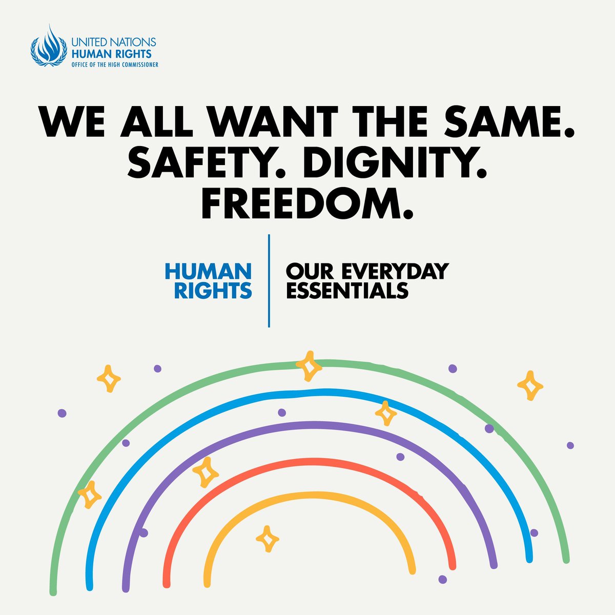 UNGeneva's tweet photo. Human rights aren’t abstract—they’re the essentials we rely on every day: safety, dignity, equality and justice. 

Human rights are our everyday essentials, let’s keep them strong.

#OurEverydayRights https://t.co/lm83QOliOZ
