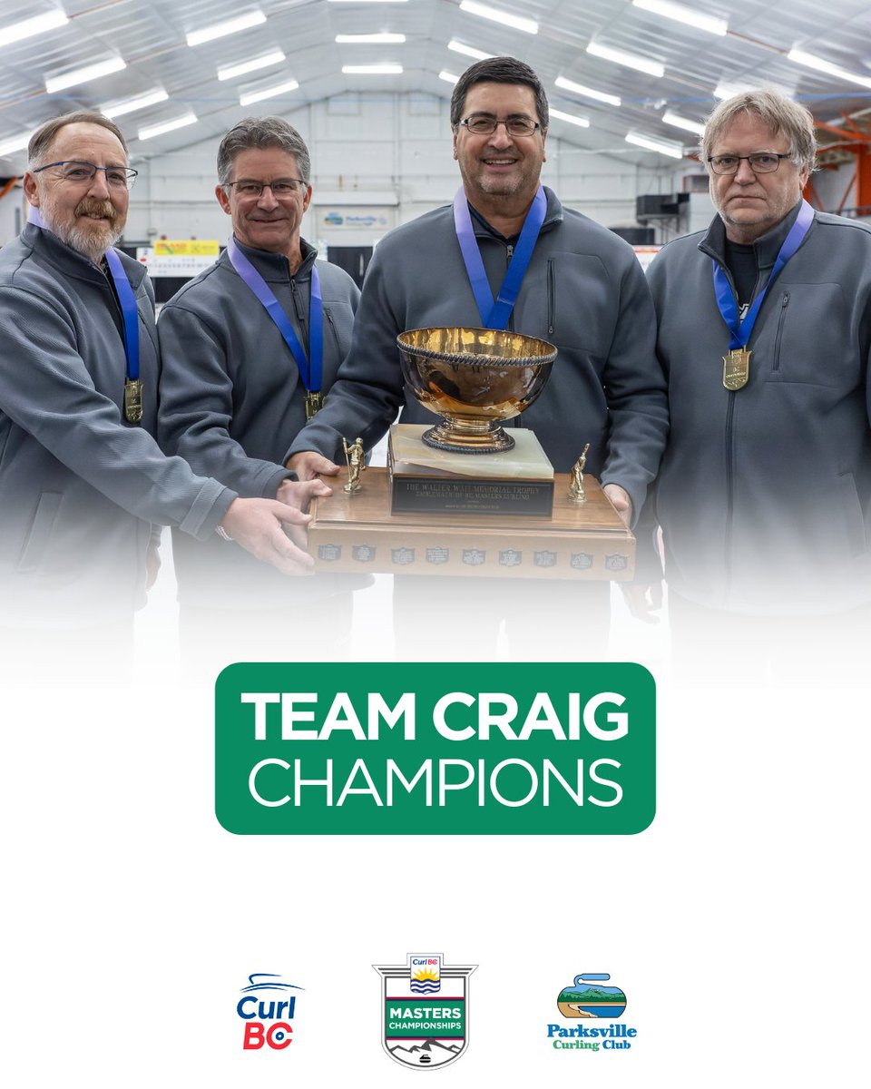 CurlBC's tweet image. 🏆🥌 Congratulations, Team Craig!

Team Craig are your Men’s Champions of #CurlBCMasters and will represent BC at the
2026 Canadian Masters Curling Championships
📍 Grande Prairie, AB | 📅 April 6–11, 2026

Best of luck at Nationals — #GoBCGo! 💙👏
Photo by Steve Seixeiro