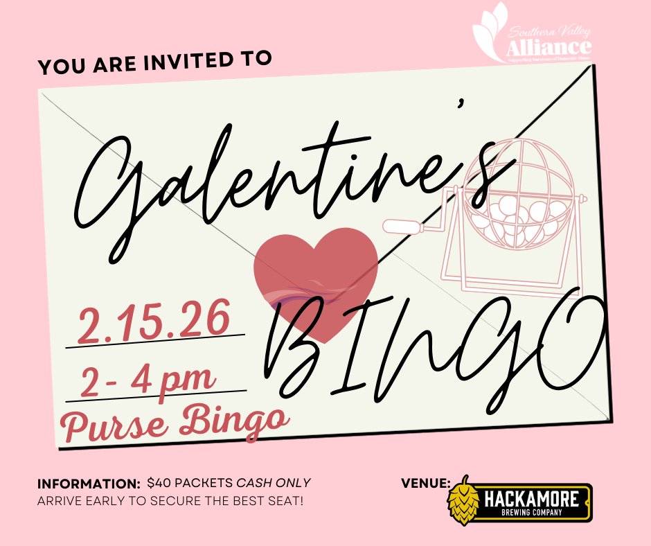 You're invited! Galentine's Purse Bingo is SUNDAY at Hackamore Brewing Company! Come out to support SVA, enjoy great company and hopefully win yourself a snazzy new bag! 👛