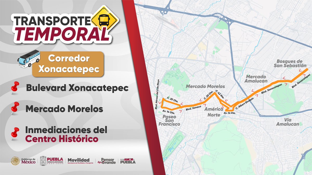 🚍 Transporte público alternativo provisional

Para que nadie se quede sin opciones para moverse, se activan 4 recorridos temporales en zonas de alta demanda, operados por Estrella Roja y ADO, con paradas cada 300 metros.

⏰ Horarios: 6:00 a 10:00 h y 17:00 a 21:00 h
💰 Tarifa