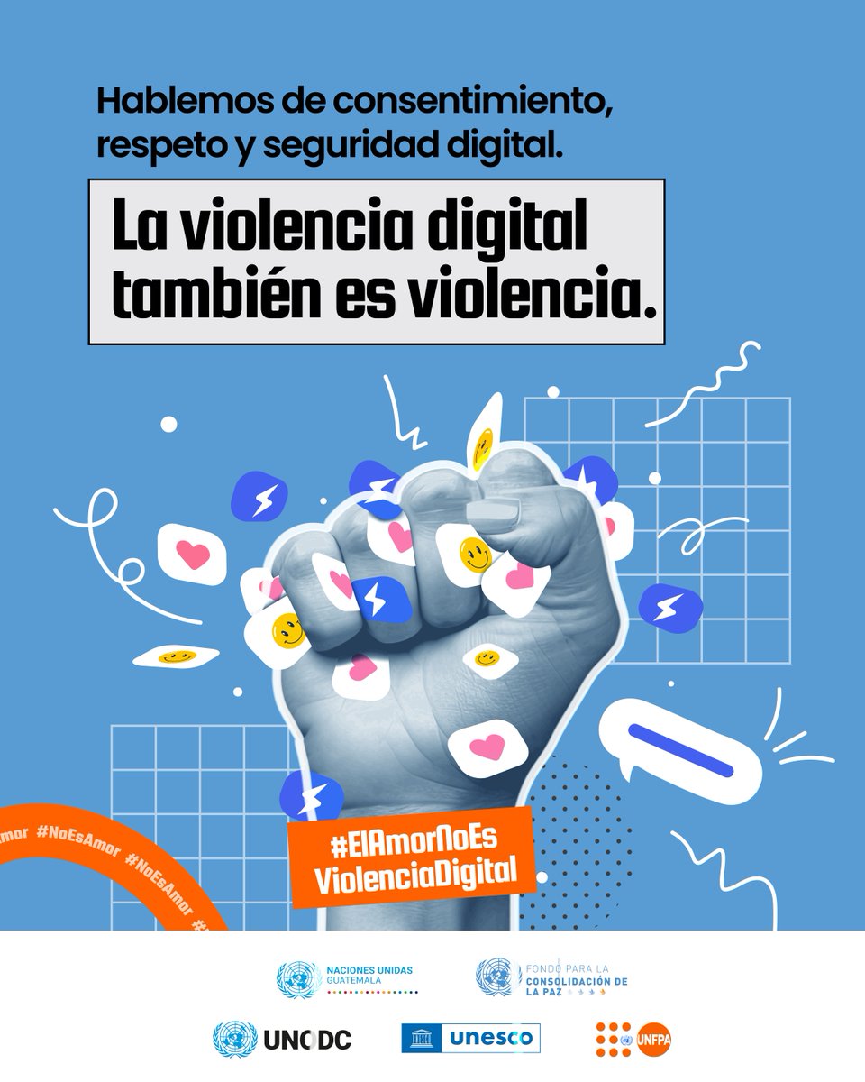 UNFPAGuatemala's tweet photo. El respeto, el consentimiento y los límites también aplican en los espacios digitales. Promover relaciones sanas implica cuidar la privacidad y la seguridad de cada persona, dentro y fuera de internet.
La #ViolenciaDigital también es violencia.
#NoEsAmor #CiberCiudadanos https://t.co/yKqCw1rpej