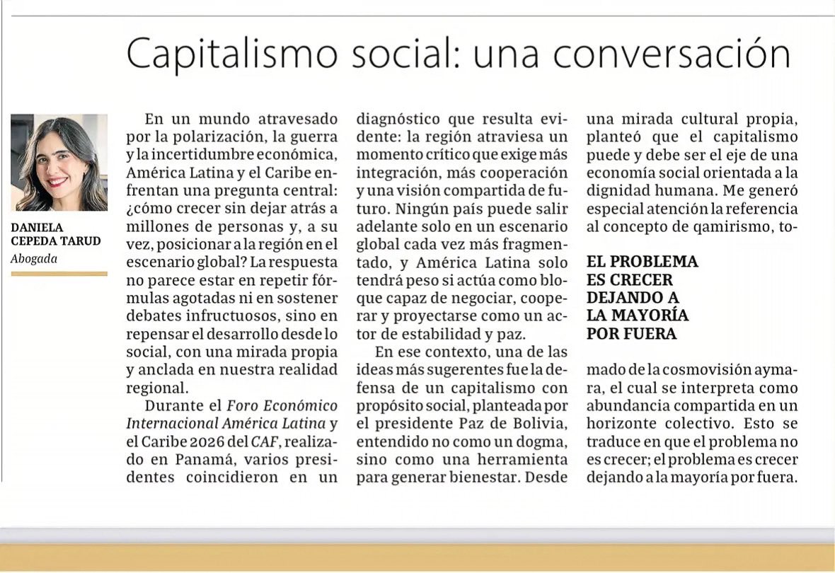 #ColumnaDeOpinión El problema no es crecer. El problema es crecer dejando a la mayoría por fuera.

Este dilema sigue abierto para #AméricaLatina y es el eje de mi última columna de opinión, publicada en <a href="/larepublica_co/">Diario La República</a>, donde reflexiono sobre la necesidad de un capitalismo con