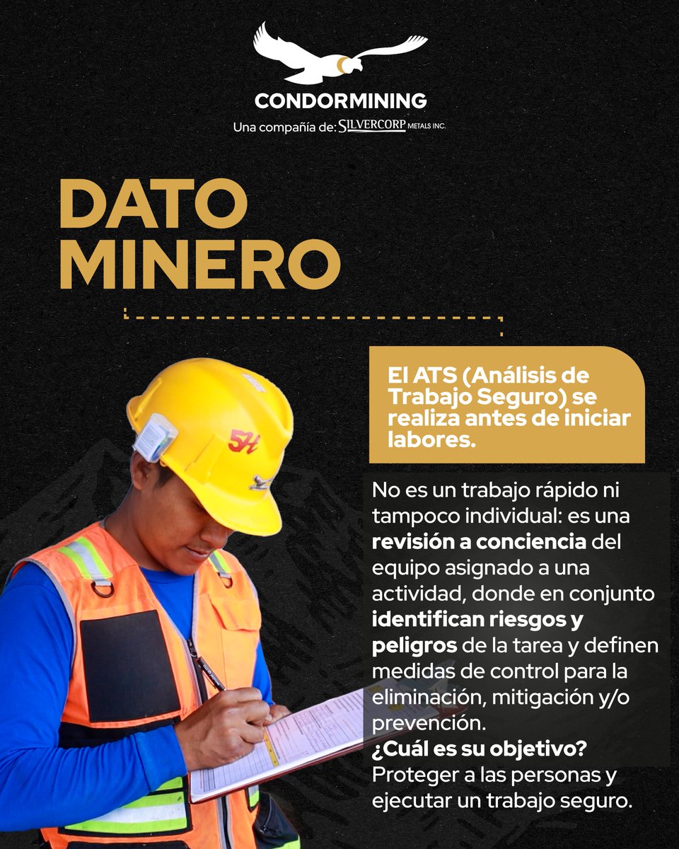 condormining's tweet photo. El #ATS permite identificar riesgos, definir medidas y actuar con claridad en cada jornada.
Tomarse este momento no retrasa el trabajo: lo hace más seguro y organizado para todo el equipo.

#Condormining #ConstruyendoOportunidades #TrabajoSeguro #GestiónDeRiesgos  #Ecuador #SVM https://t.co/ZmL1OcG1EQ