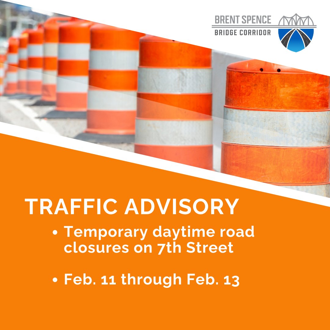 🚧 Temporary Daytime Road Closures on 7th Street from Feb. 11 through Feb. 13 🚧 

As preparations continue for Brent Spence Bridge Corridor Project work, crews will close the right two lanes of 7th Street eastbound and the right lane of the ramp from Interstate 75 southbound to