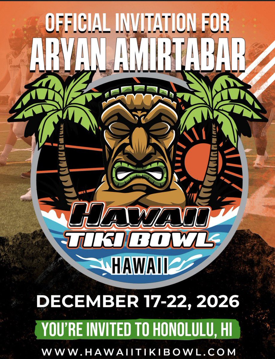 Blessed to receive the opportunity to play at the <a href="/HawaiiTikiBowl/">Hawaii Tiki Bowl</a> <a href="/Granville_FB/">Granville Football</a> <a href="/coach_leff/">Dylan Leffingwell</a>