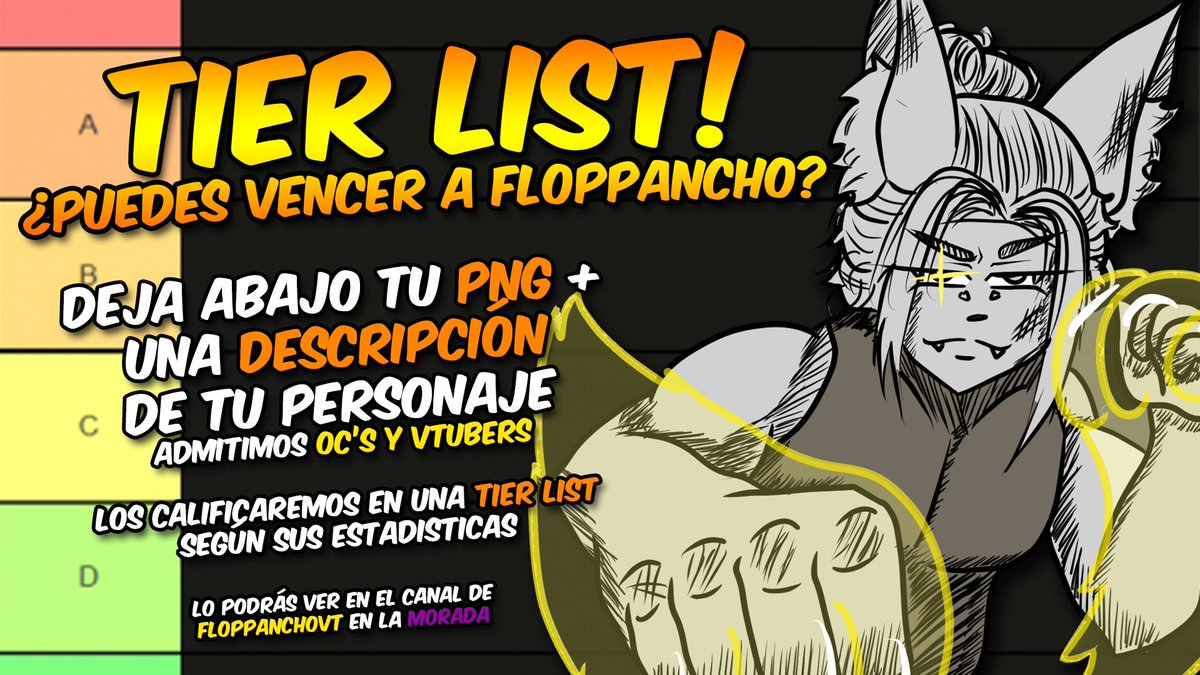 TIER LIST! ¿Puede tu OC vencer al Floppa?

No importa si eres un Introvertido, un Antagonista, incluso Olvidado, o un Desconocido. estás invitado a medirte en el ring con Floppancho

ABAJO IMAGEN DE TU OC/VTUBER + BREVE DESCRIPCIÓN

REACCIÓN EN DIRECTO (es de chill y para reirse)