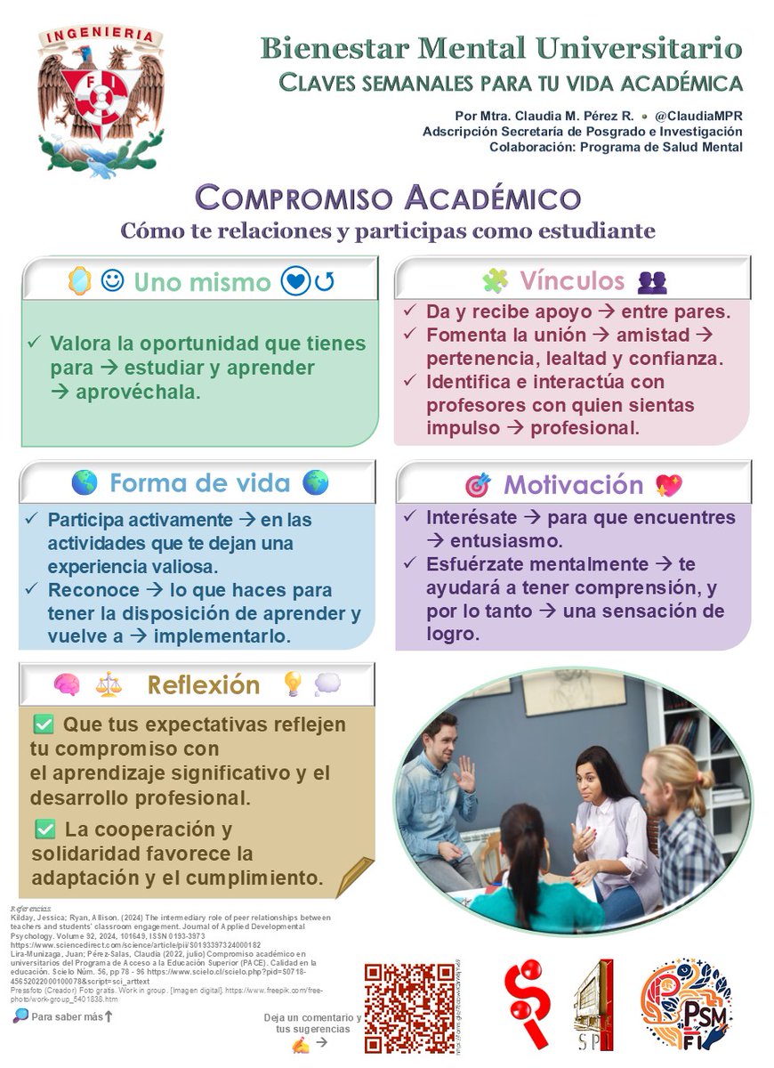 Bienestar mental universitario
Claves semanales para tu vida académica.
Consulta esta información, que puede ayudarte a tener un estilo de vida más saludable 🙂
❤️🫂🧠💡📝
#SaludMentalFI