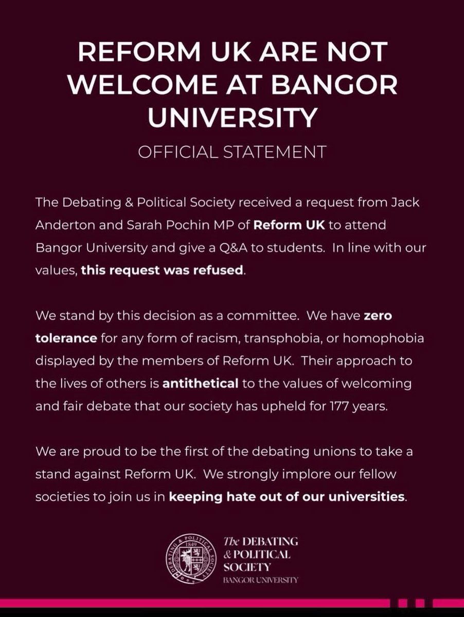 What is the point of a debating and politics society if it refuses to debate politics?

We are facing a systemic crisis of free speech and academic freedom on university campuses: students ostracised for lawful views, academics hounded out of jobs, and visiting speakers silenced.