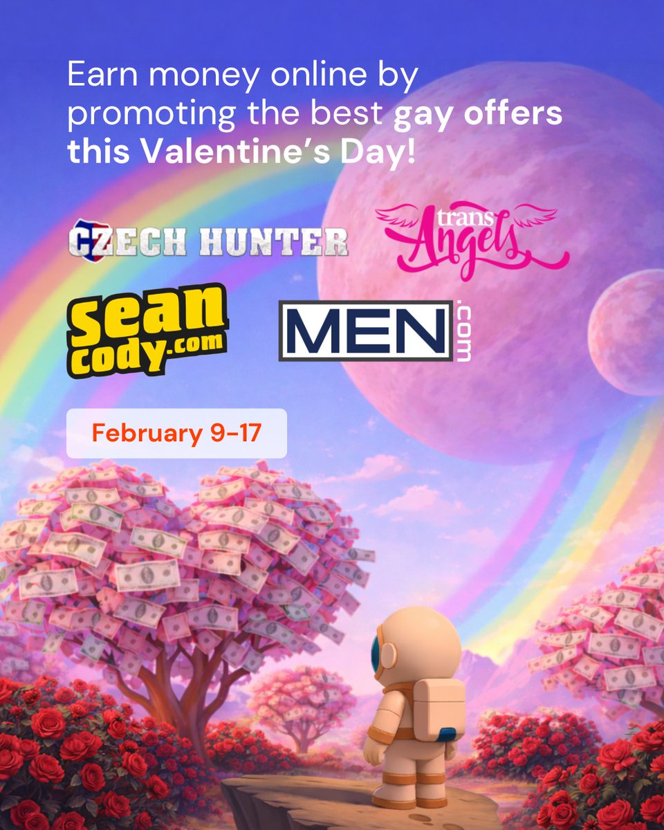 Love is in the air… want to earn money online with it? 💕💸

This Valentine’s Day, turn romance into money with red-hot promos. 🔥

This season, don’t just spread the love… monetize it! 💰❤️

Log in, grab your links, and start promoting. 🚀